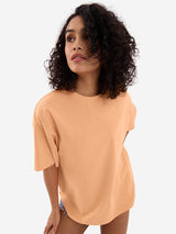 Women's Orange Casual Oversized Fit Solid Half Sleeves Tshirt