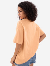 Women's Orange Casual Oversized Fit Solid Half Sleeves Tshirt