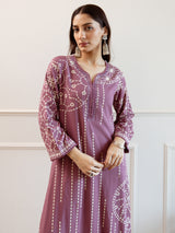 Women's Mauve Printed Straight Kurta Trouser Set