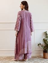 Women's Mauve Printed Straight Kurta Trouser Set
