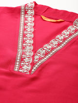 Women's Pink Embroidered Straight Kurta Trouser With Dupatta set