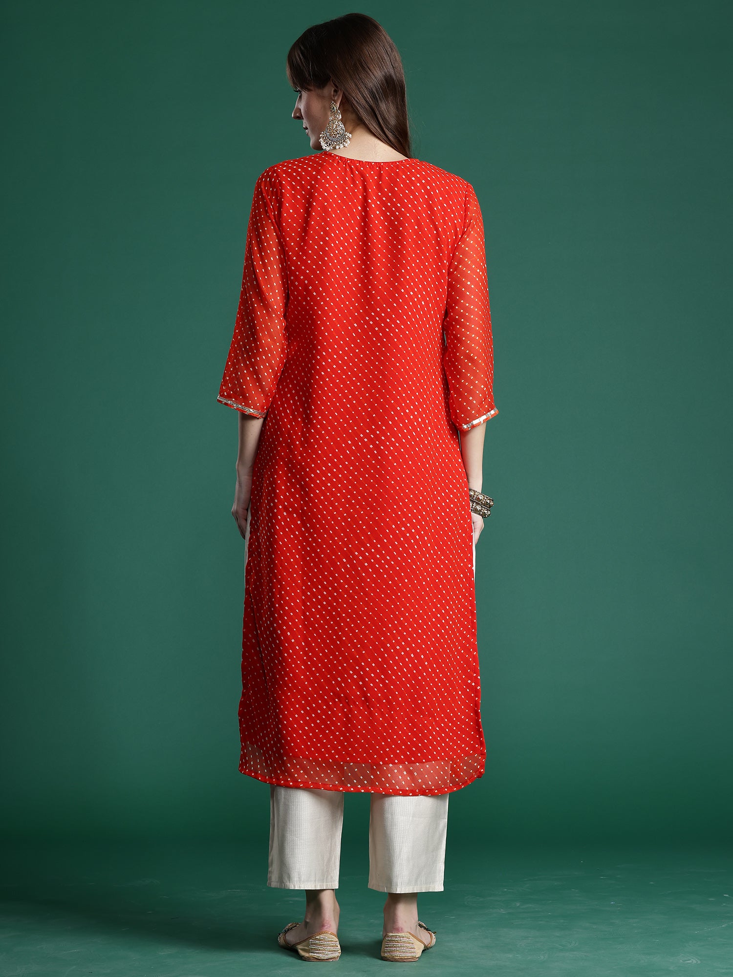 Women's Orange Printed Straight Kurta
