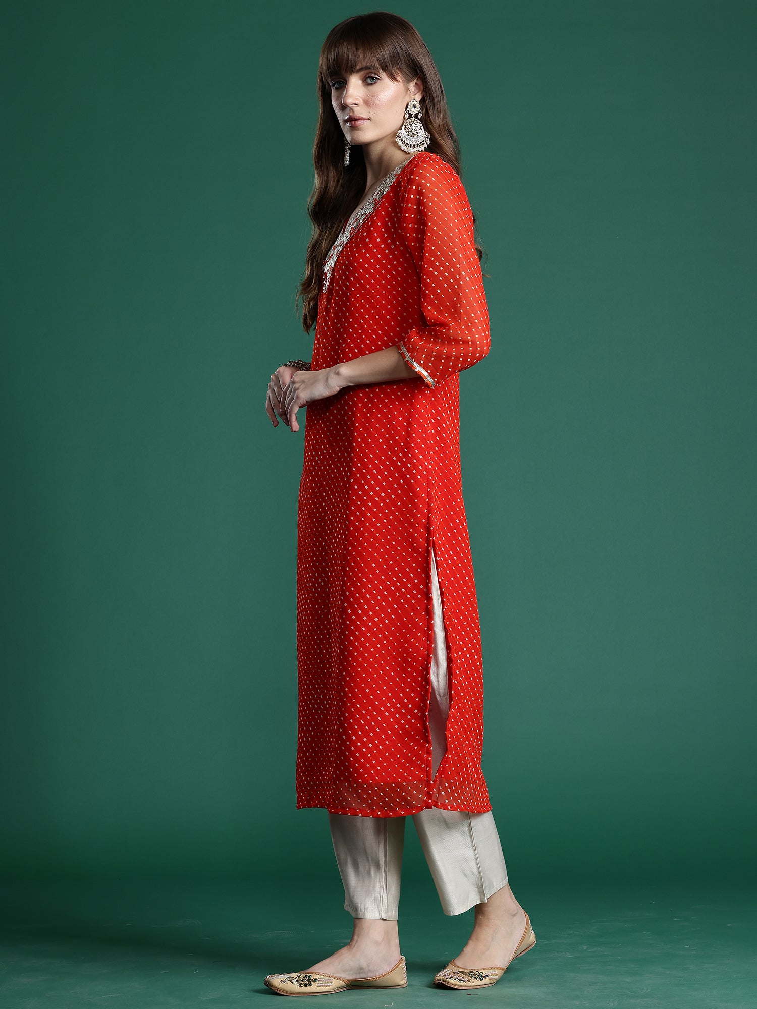 Women's Orange Printed Straight Kurta