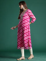 Women's Pink Embroidered Straight Kurta