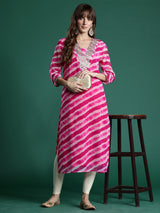 Women's Pink Embroidered Straight Kurta