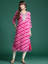 Women's Pink Embroidered Straight Kurta