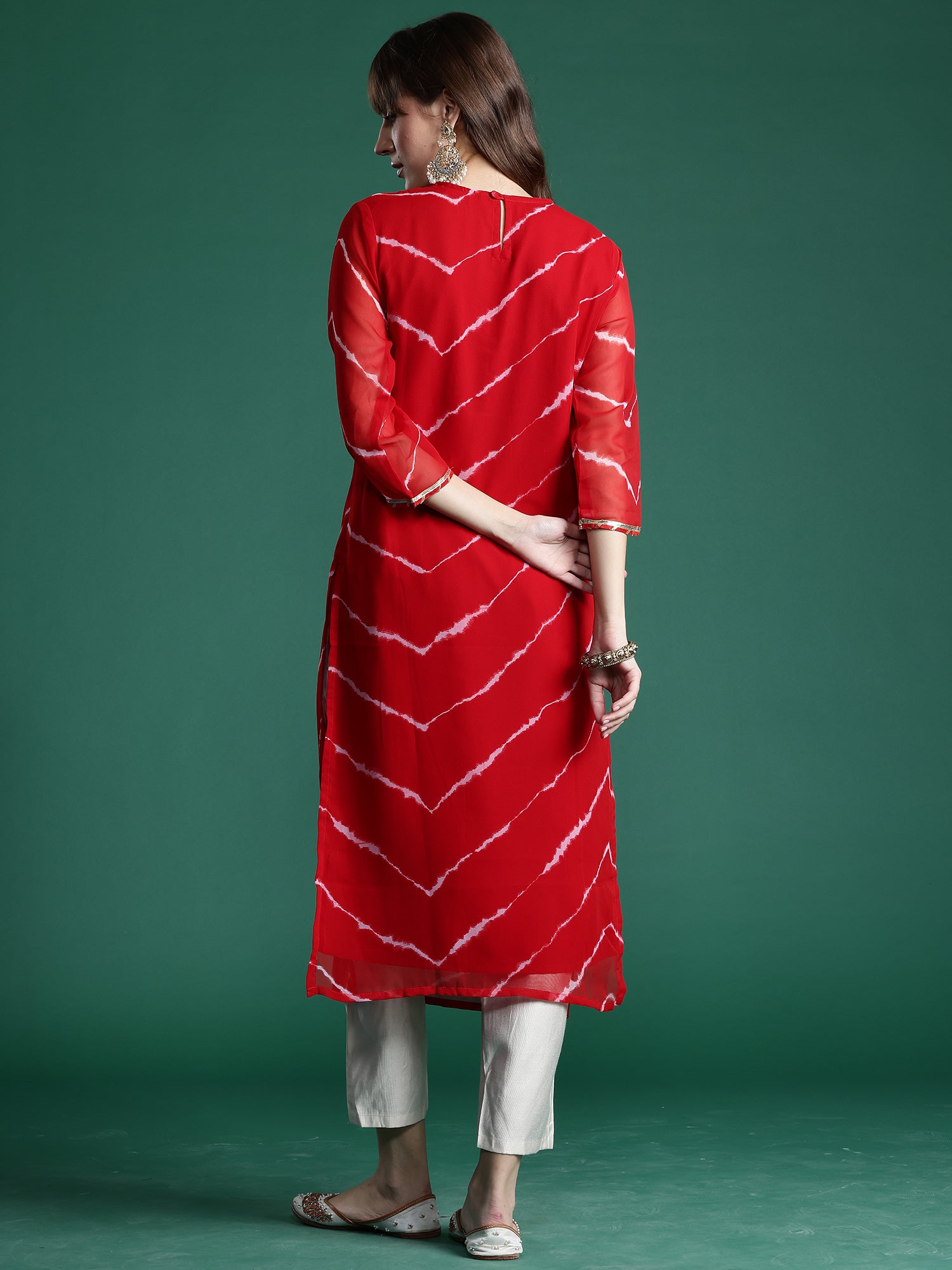 Women's Red Embroidered Straight Kurta