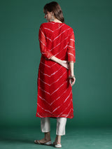 Women's Red Embroidered Straight Kurta