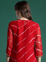 Women's Red Embroidered Straight Kurta