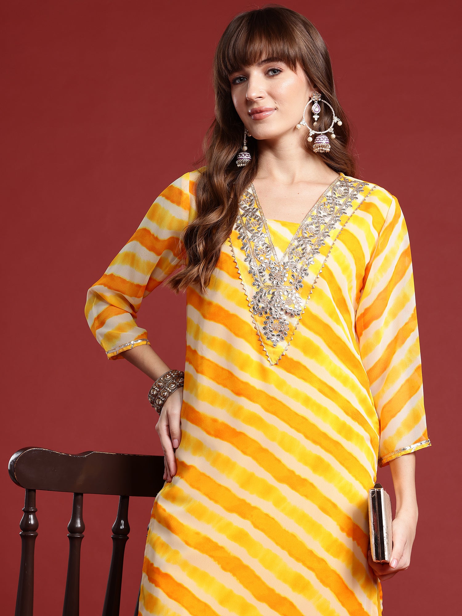 Women's Yellow Printed Straight Kurta