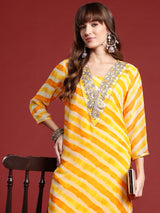 Women's Yellow Printed Straight Kurta