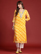 Women's Yellow Printed Straight Kurta