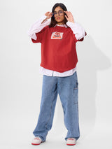 Women's Red Casual Oversized Fit Graphic Half Sleeves Tshirt