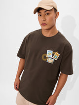 Men's Brown Casual Printed Oversized Fit Half Sleeves Tshirt