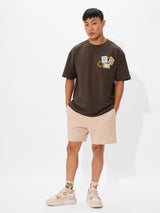 Men's Brown Casual Printed Oversized Fit Half Sleeves Tshirt