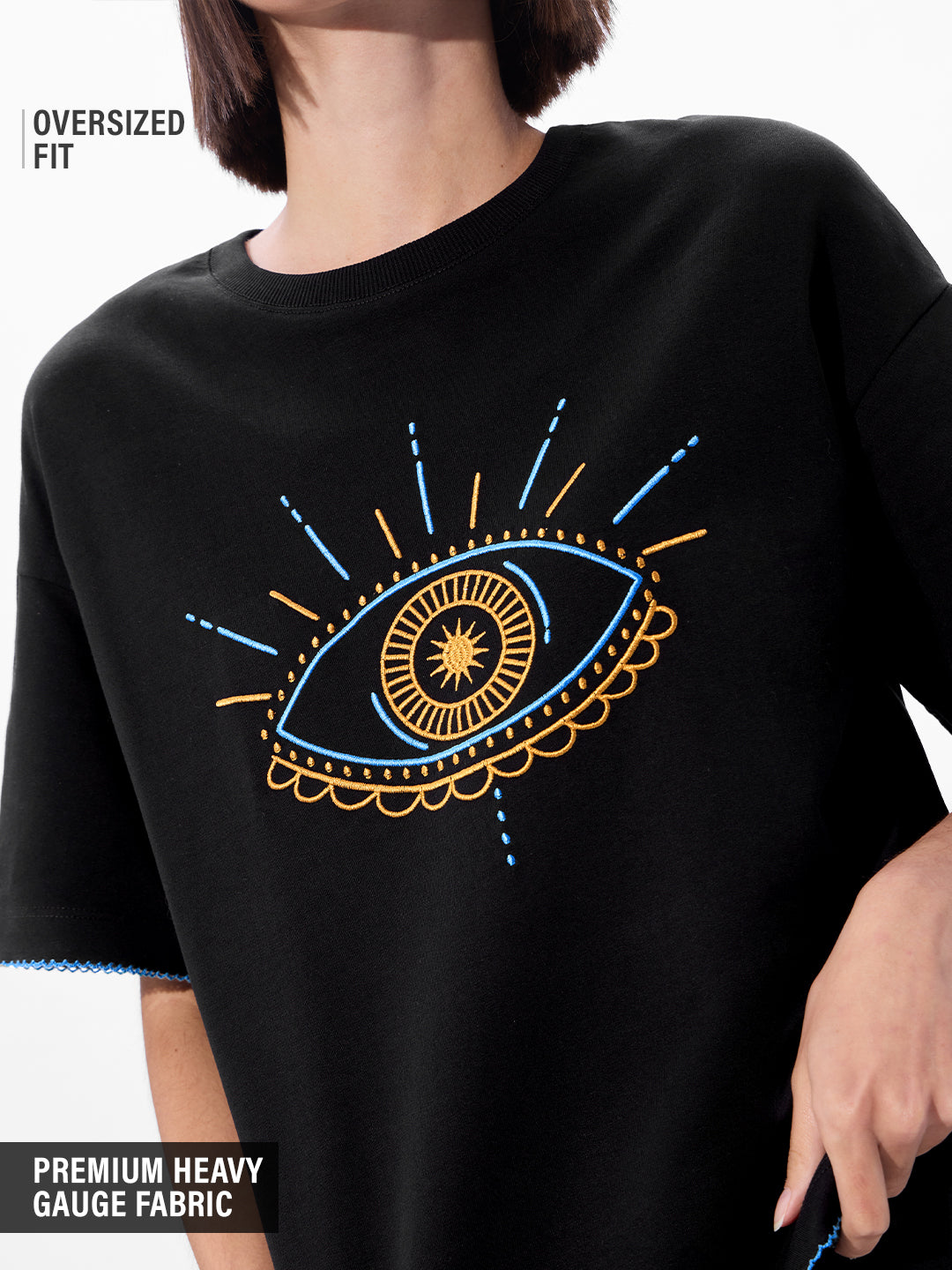 Women's Black Casual Oversized Fit Printed Half Sleeves Tshirt