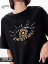Women's Black Casual Oversized Fit Printed Half Sleeves Tshirt