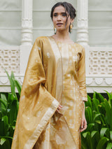 Women's Mustard Woven Design Straight Kurta Trouser With Dupatta set