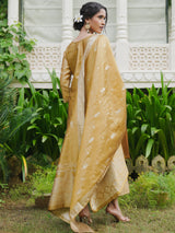 Women's Mustard Woven Design Straight Kurta Trouser With Dupatta set