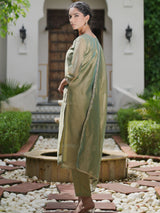 Women's Green Embroidered Straight Kurta Trouser With Dupatta set