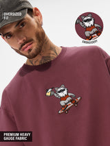 Men's Purple Casual Printed Oversized Fit Half Sleeves Tshirt