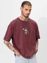 Men's Purple Casual Printed Oversized Fit Half Sleeves Tshirt