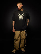 Men's Black Casual Printed Oversized Fit Half Sleeves Tshirt