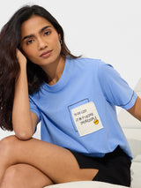 Women's Blue Casual Regular Fit Patch work Half Sleeves Tshirt