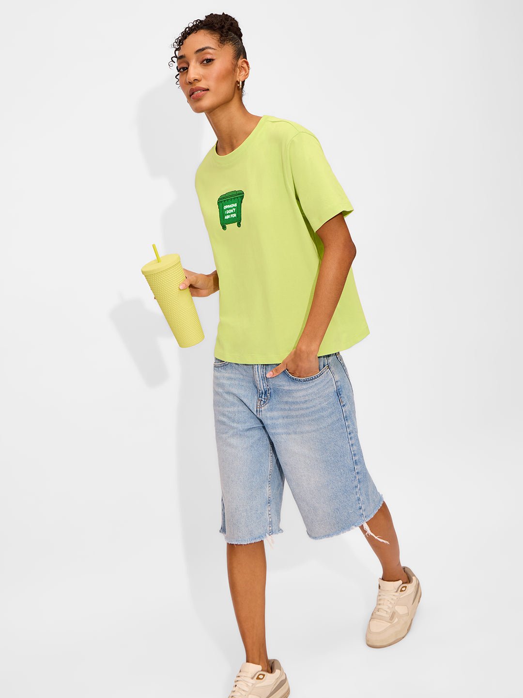 Women's Green Casual Regular Fit Printed Half Sleeves Tshirt