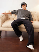 Men's Grey Solid Round Neck Oversized Sweatshirt