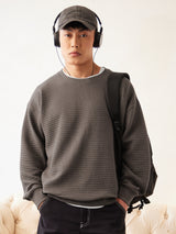Men's Grey Solid Round Neck Oversized Sweatshirt
