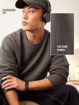Men's Grey Solid Round Neck Oversized Sweatshirt