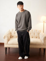 Men's Grey Solid Round Neck Oversized Sweatshirt