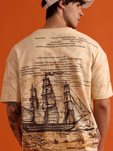 Men's Off White Casual Printed Oversized Fit Half Sleeves Tshirt