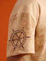 Men's Off White Casual Printed Oversized Fit Half Sleeves Tshirt