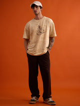 Men's Off White Casual Printed Oversized Fit Half Sleeves Tshirt