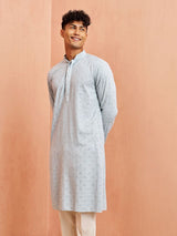 Men's Blue Aqua Schiffli Embroidered Rayon Kurta