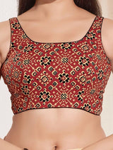 Women's Maroon Cotton Padded Back Open Sleeveless Saree Blouse