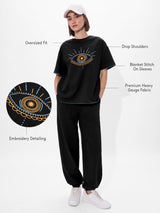 Women's Black Casual Oversized Fit Printed Half Sleeves Tshirt