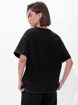 Women's Black Casual Oversized Fit Printed Half Sleeves Tshirt
