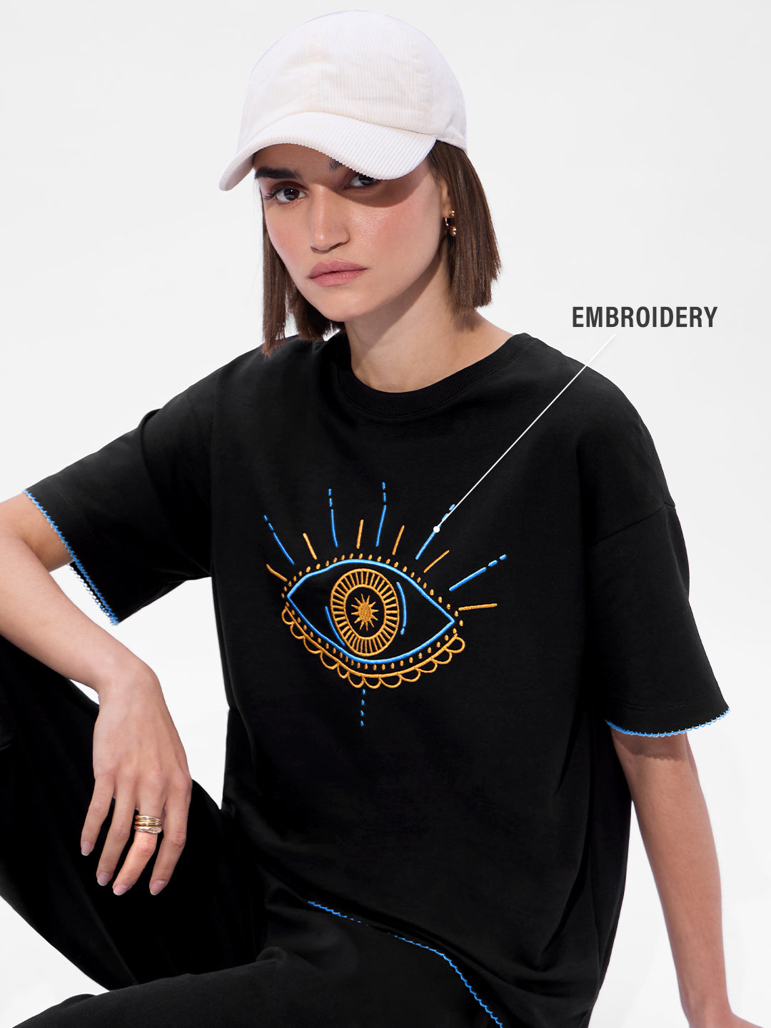Women's Black Casual Oversized Fit Printed Half Sleeves Tshirt