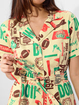 Women's Yellow Casual Graphic Half Sleeves Playsuit