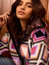 Women's Multicolor Casual Oversized Fit Printed Full Sleeves Jacket