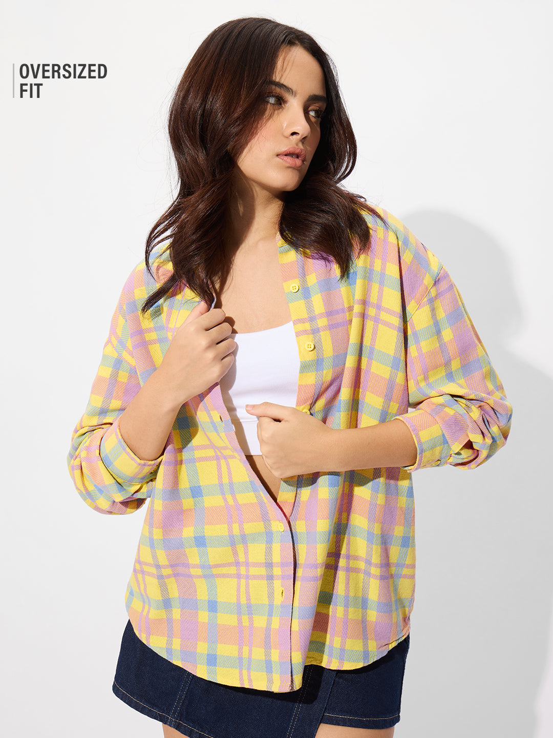 Women's Multicolor Casual Oversized Fit Checked Full Sleeves Shirt
