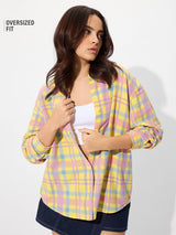Women's Multicolor Casual Oversized Fit Checked Full Sleeves Shirt