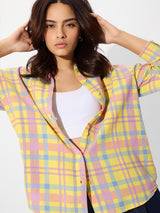 Women's Multicolor Casual Oversized Fit Checked Full Sleeves Shirt