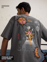 Men's Grey Casual Printed Oversized Fit Half Sleeves Tshirt