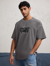 Men's Grey Casual Printed Oversized Fit Half Sleeves Tshirt