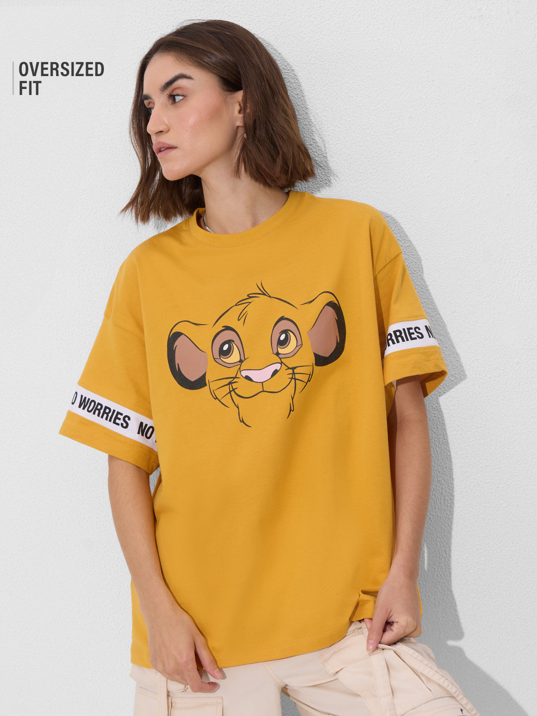 Women's Yellow Casual Oversized Fit Printed Half Sleeves Tshirt