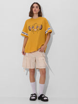 Women's Yellow Casual Oversized Fit Printed Half Sleeves Tshirt